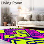Bold Pink Yellow Typographic Maze Rug