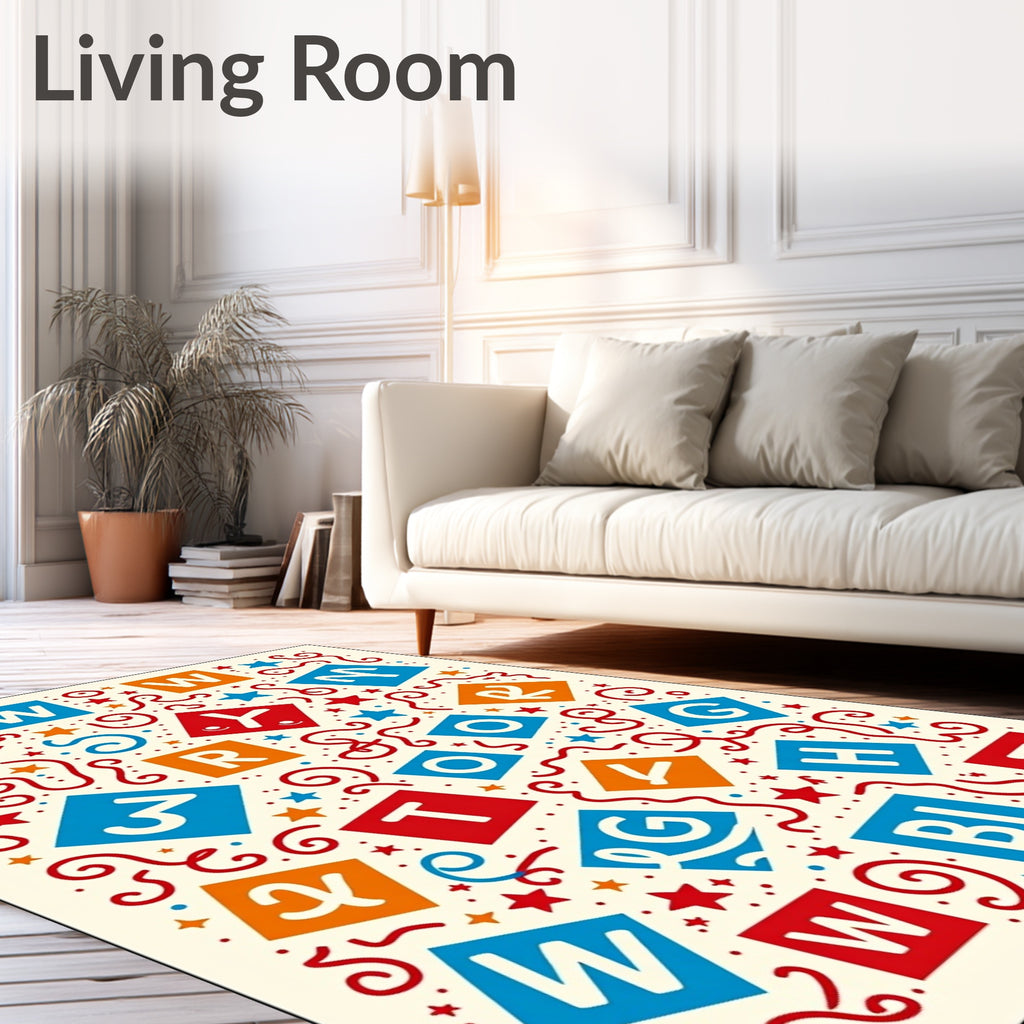 Red Blue Orange Alphabet Celebration Rug