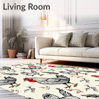 Farmhouse Rooster Chicken Sketch Rug