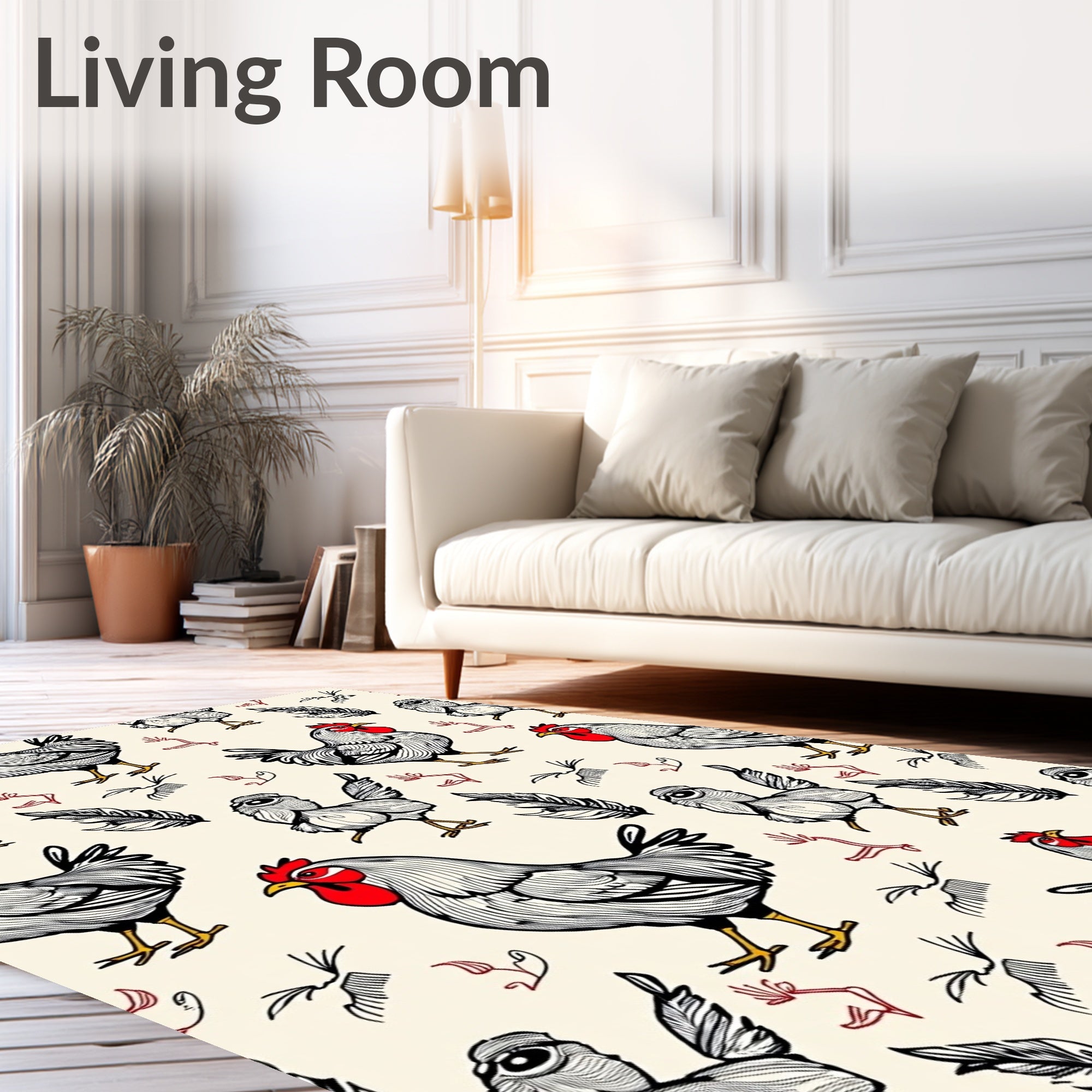 Farmhouse Rooster Chicken Sketch Rug