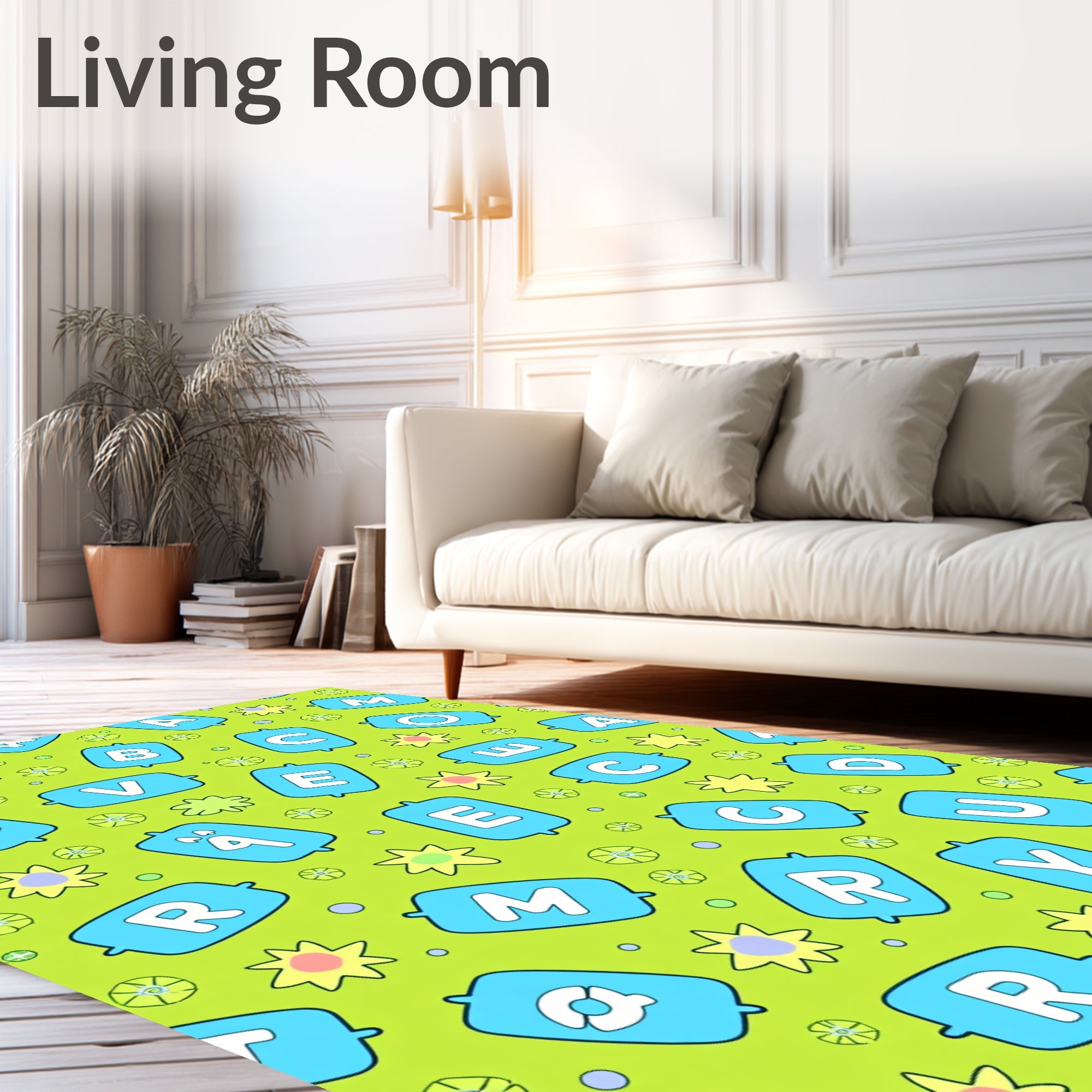 Light Green Alphabet And Stars Rug