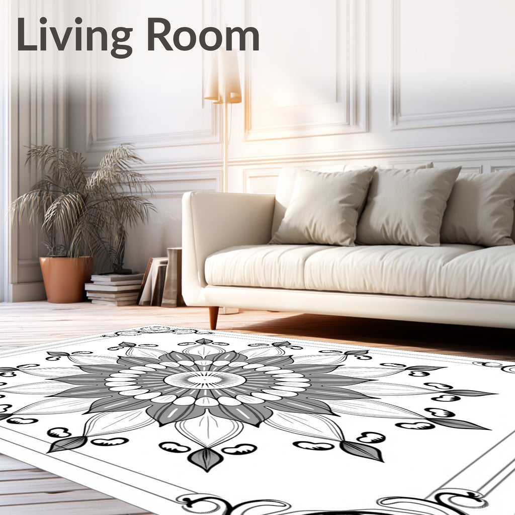 Monochromatic Floral Medallion Border Rug