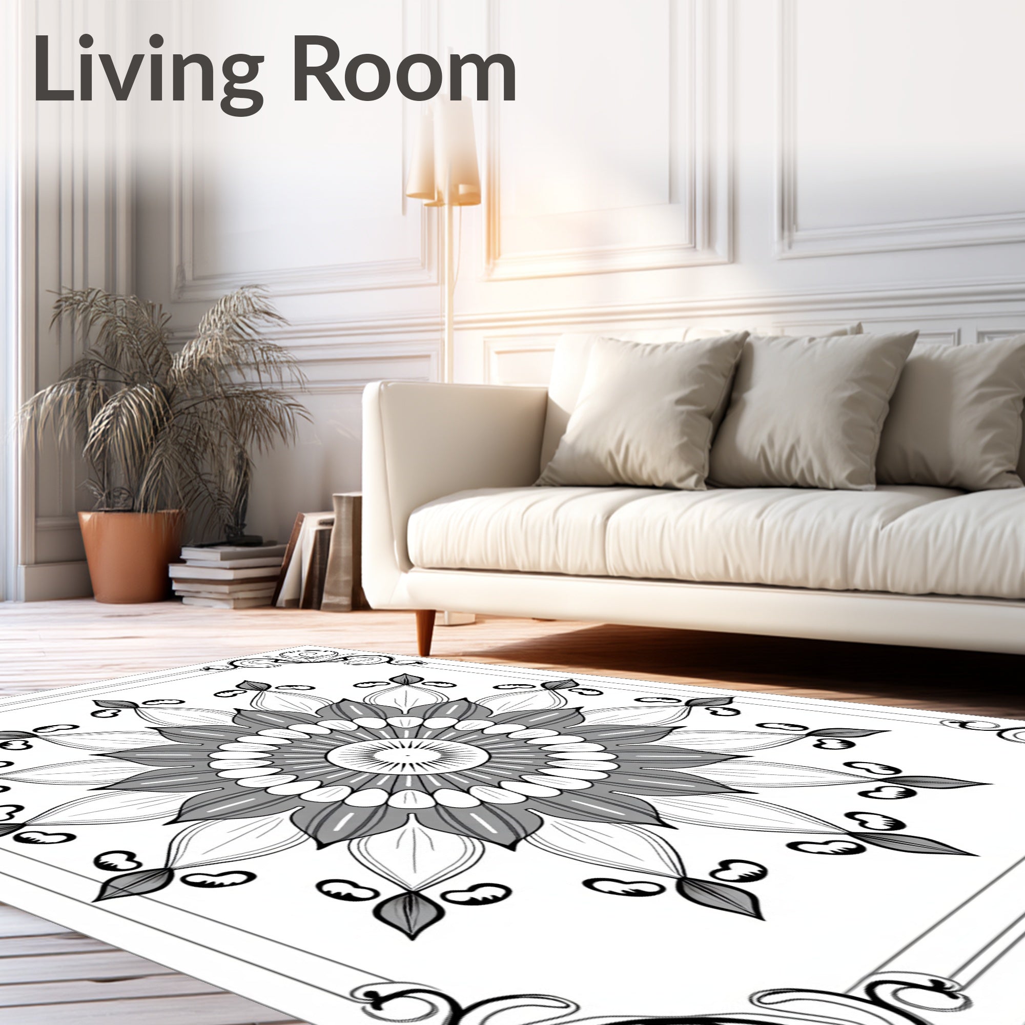 Monochromatic Floral Medallion Border Rug