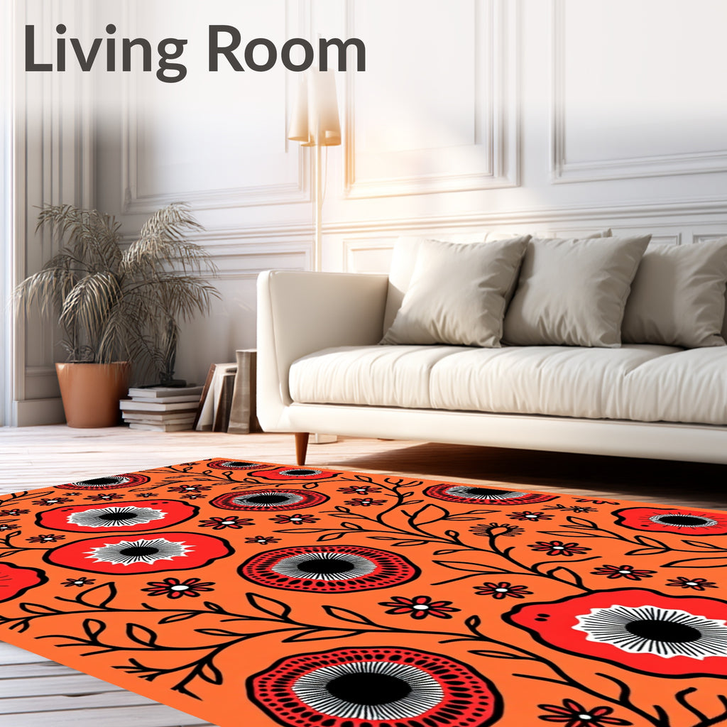 Vibrant Red Floral Vine Accents Rug