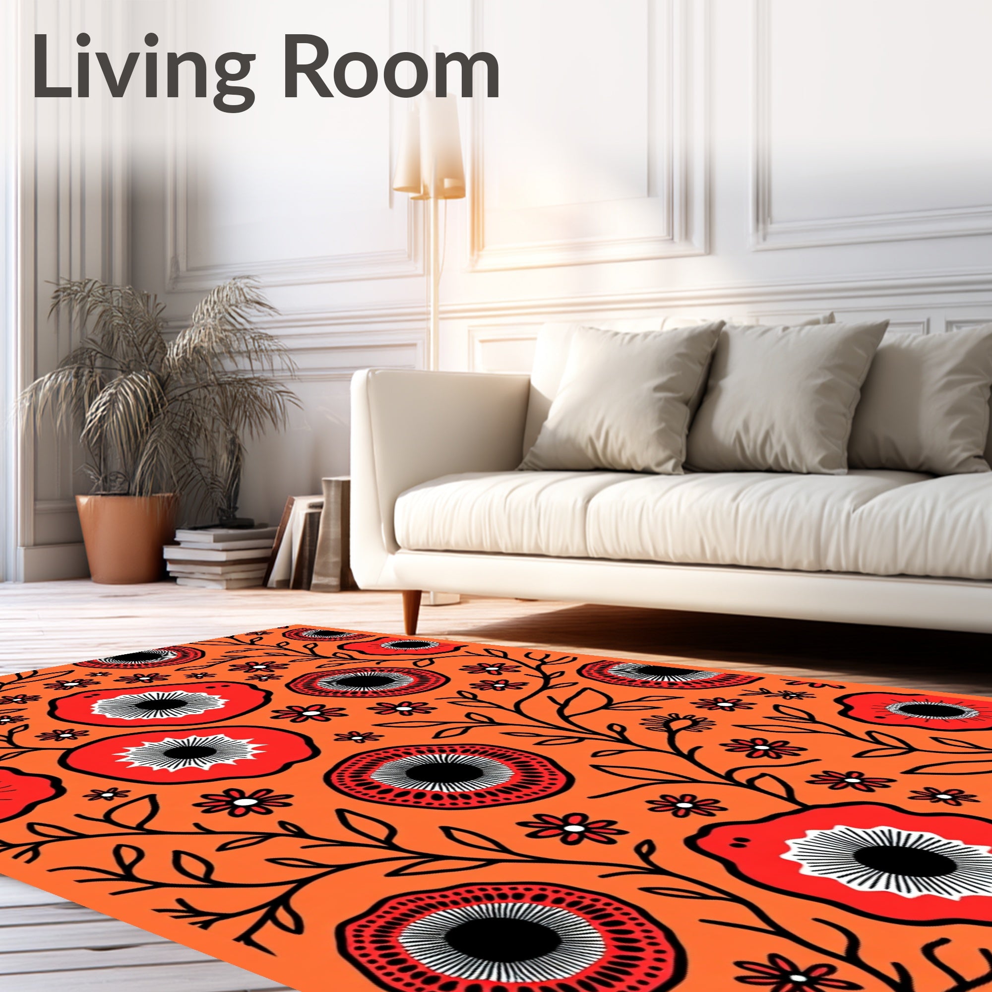 Vibrant Red Floral Vine Accents Rug