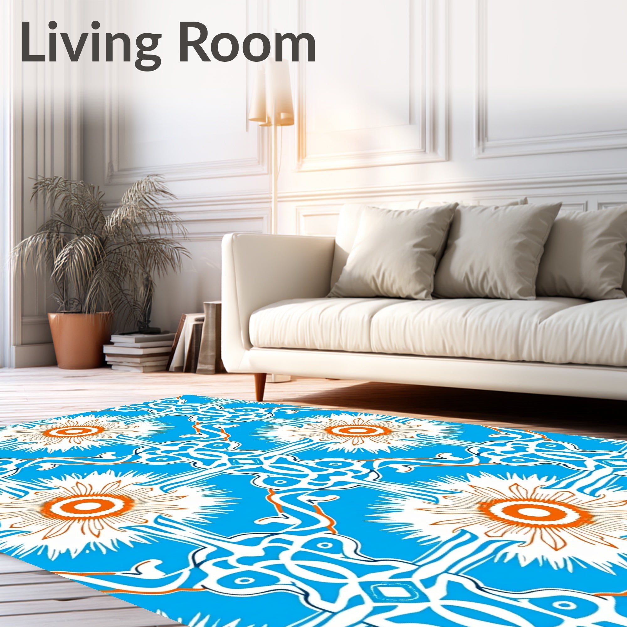Azure Sunburst Geometric Art Rug