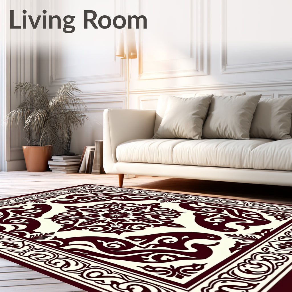 Deep Maroon Ornate Medieval TapestryRug Rug