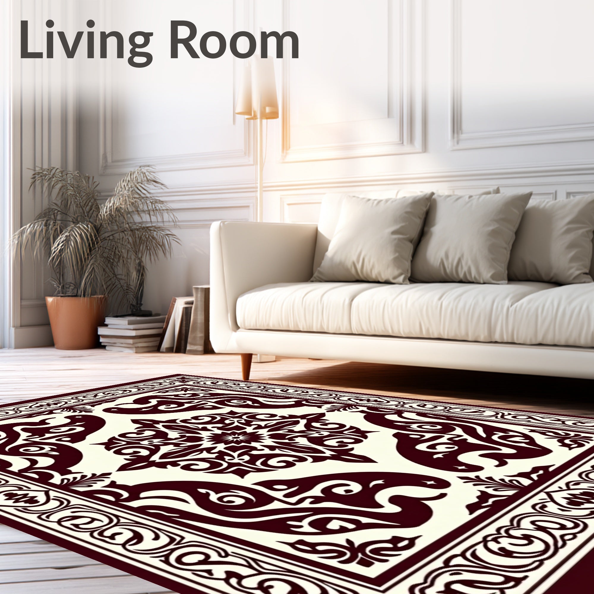 Deep Maroon Ornate Medieval TapestryRug Rug