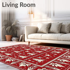 Crimson Festive Christmas Tree Snowflakes Rug