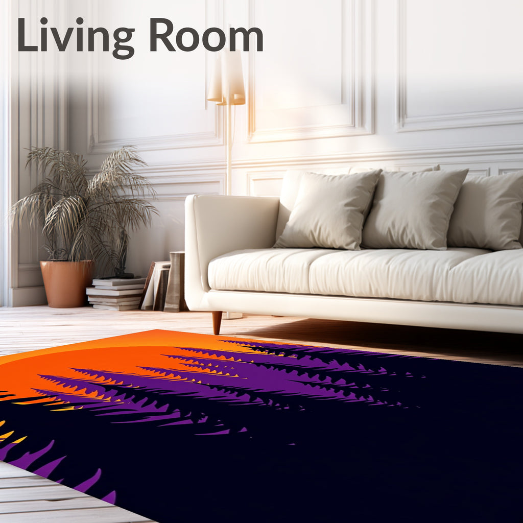 Vibrant Orange Sunset Pine Forest Rug