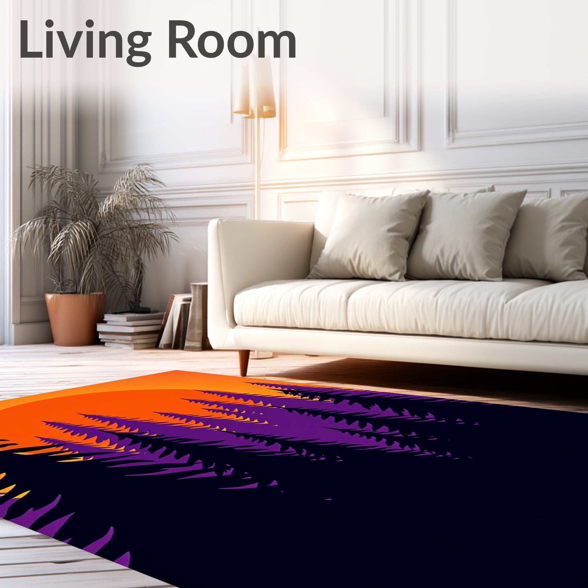 Vibrant Orange Sunset Pine Forest Rug