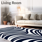 Navy White Wavy Stripe Abstract Rug