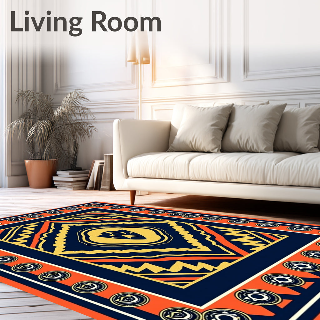 Bold Orange Navy Geometric Medallion Rug
