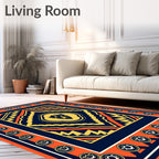 Bold Orange Navy Geometric Medallion Rug
