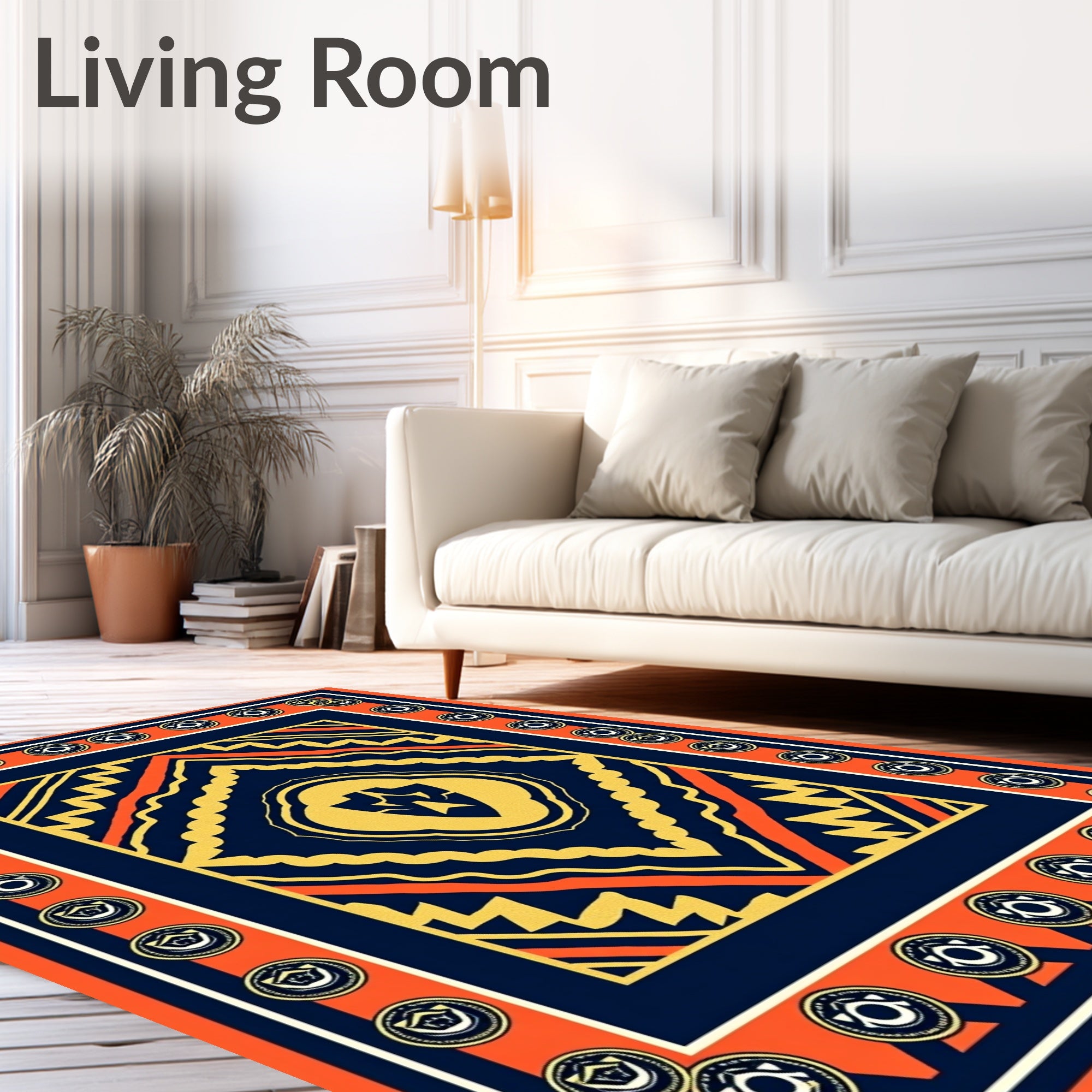 Bold Orange Navy Geometric Medallion Rug