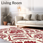 Crimson Floral Feather Mandala Rug