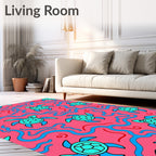 Whimsical Pink Blue Turtle Waves Rug
