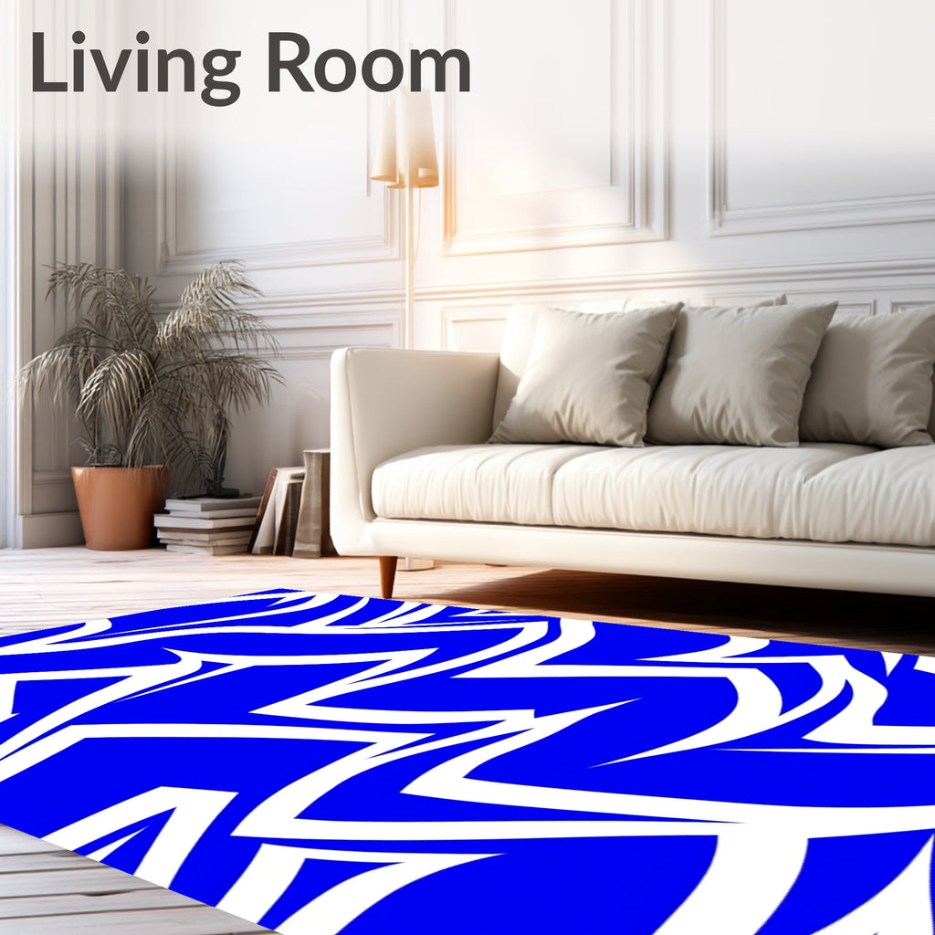 Bold Blue White Angular Swirl Rug