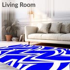Bold Blue White Angular Swirl Rug