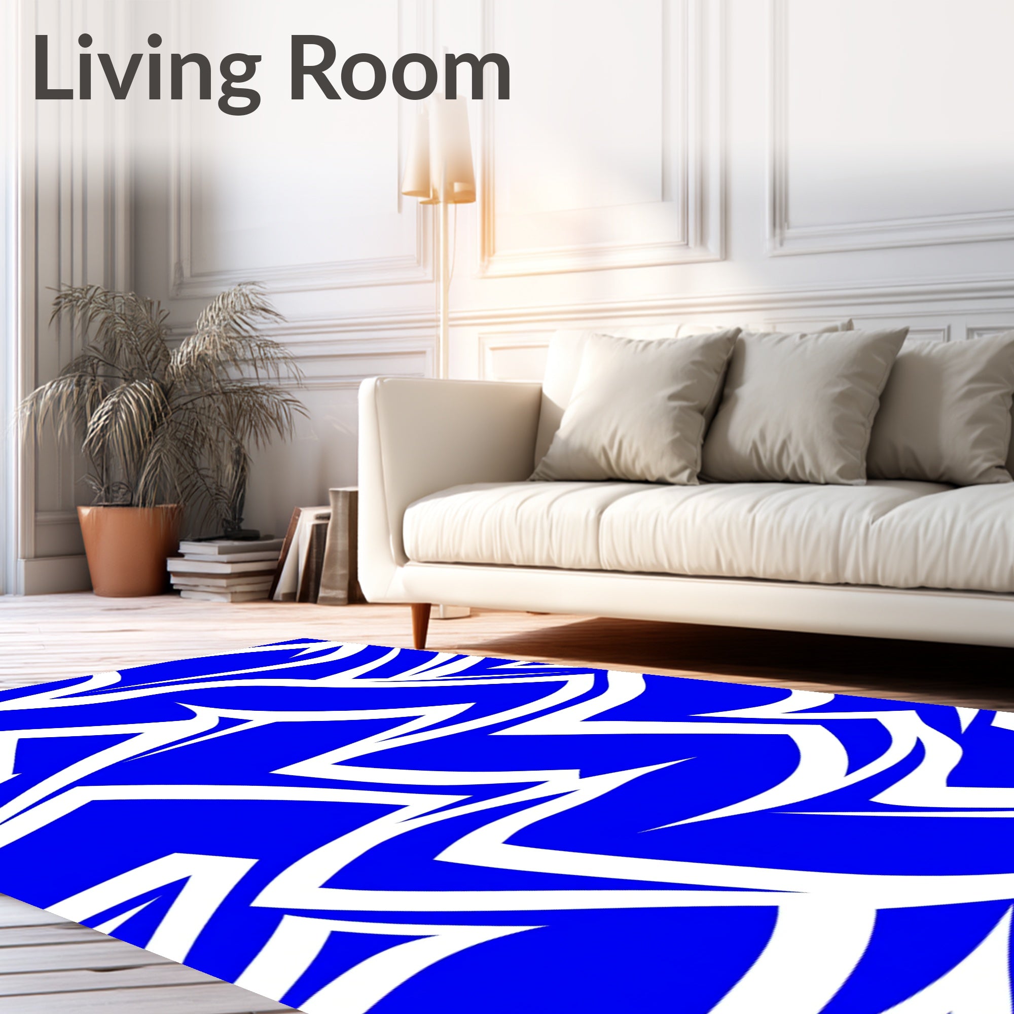 Bold Blue White Angular Swirl Rug