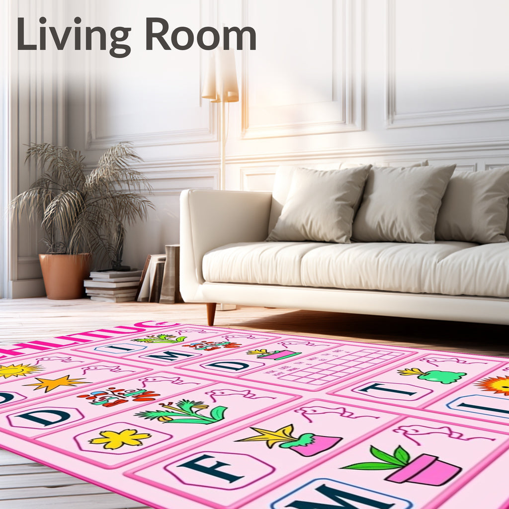 Pink Floral Sun Potted Plant Layout Rug