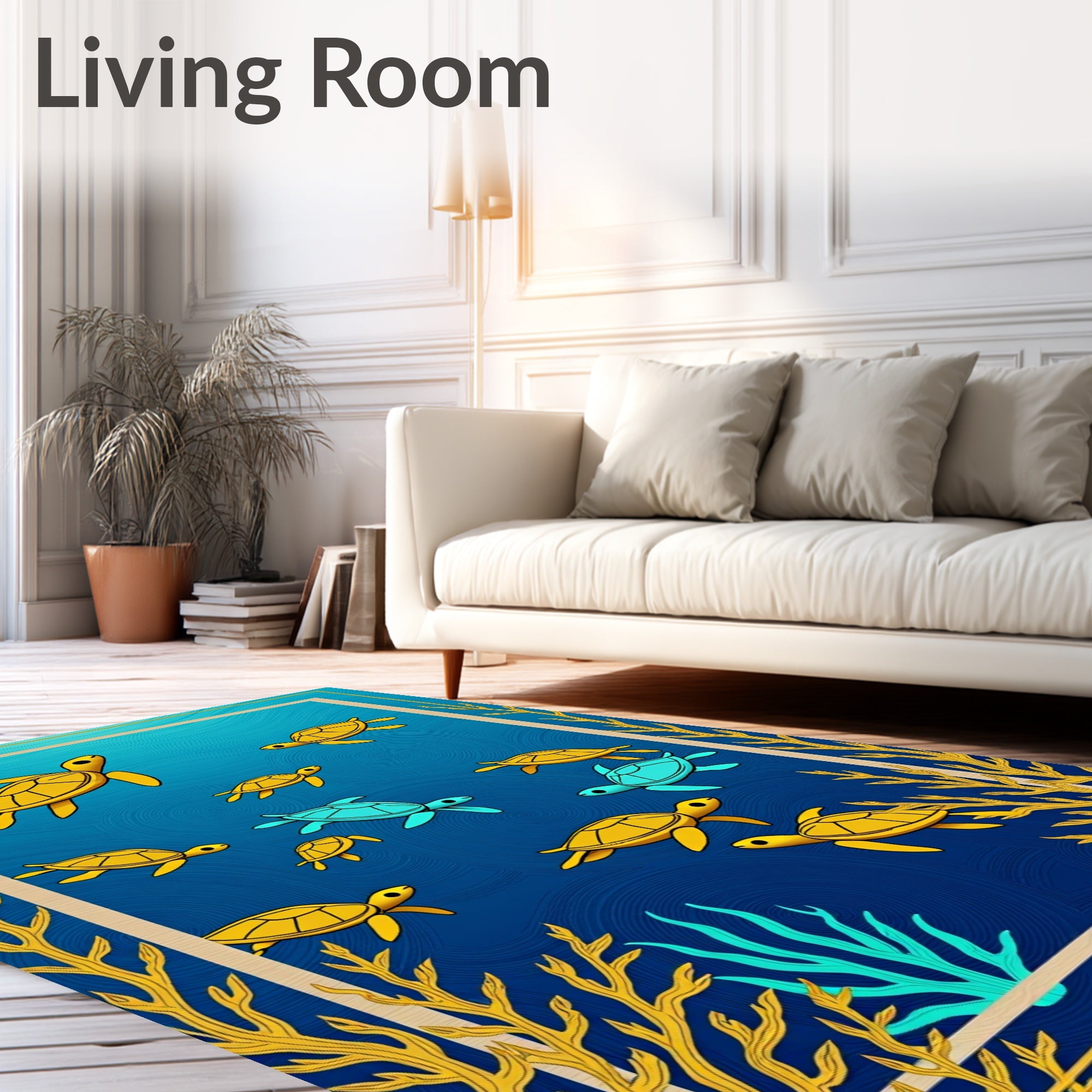 Golden Turtles In Deep Blue Sea Rug