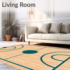 Basketball Court Wood Grain Teal Lines Rug