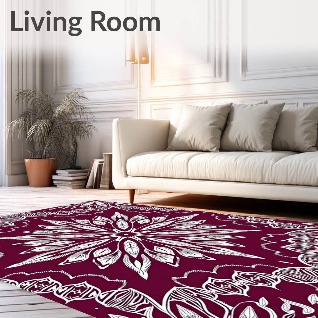 Cranberry White Mandala Garden Rug