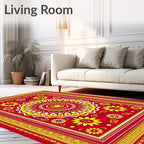 Red Yellow Sunburst Medallion Floral Rug