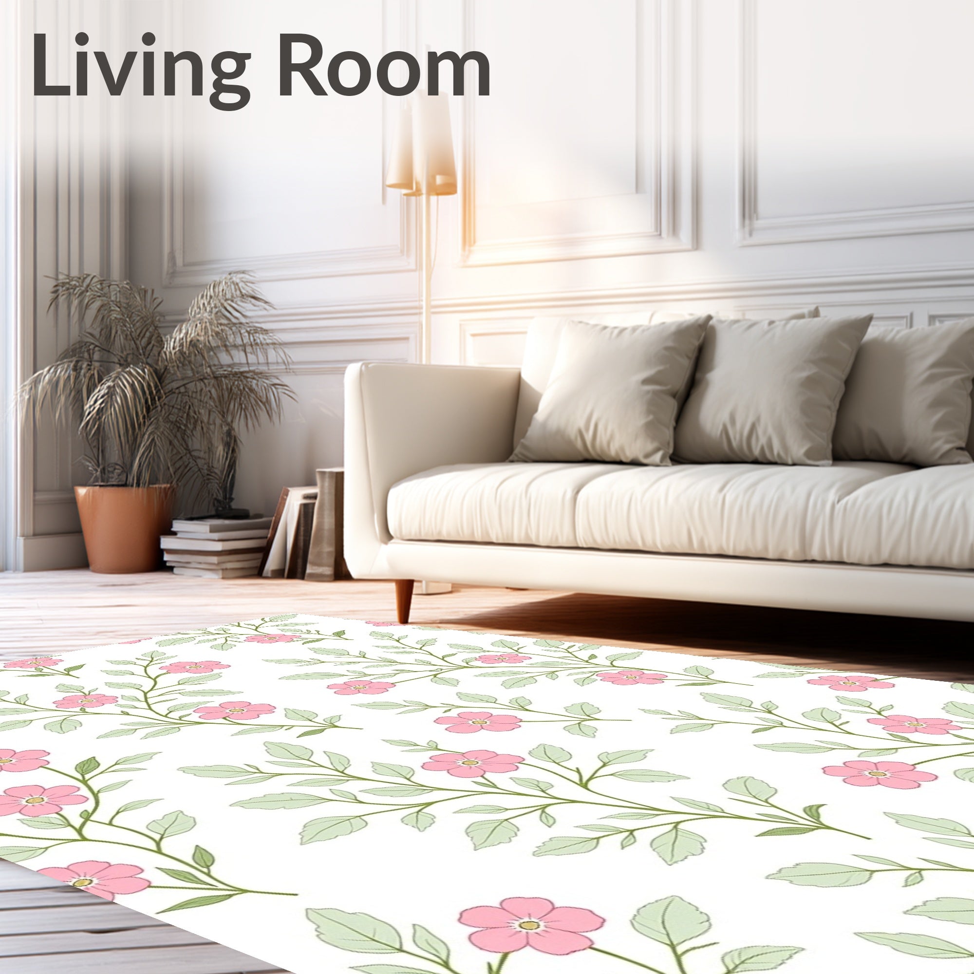 Delicate Pink Floral Botanical Arrangement Rug