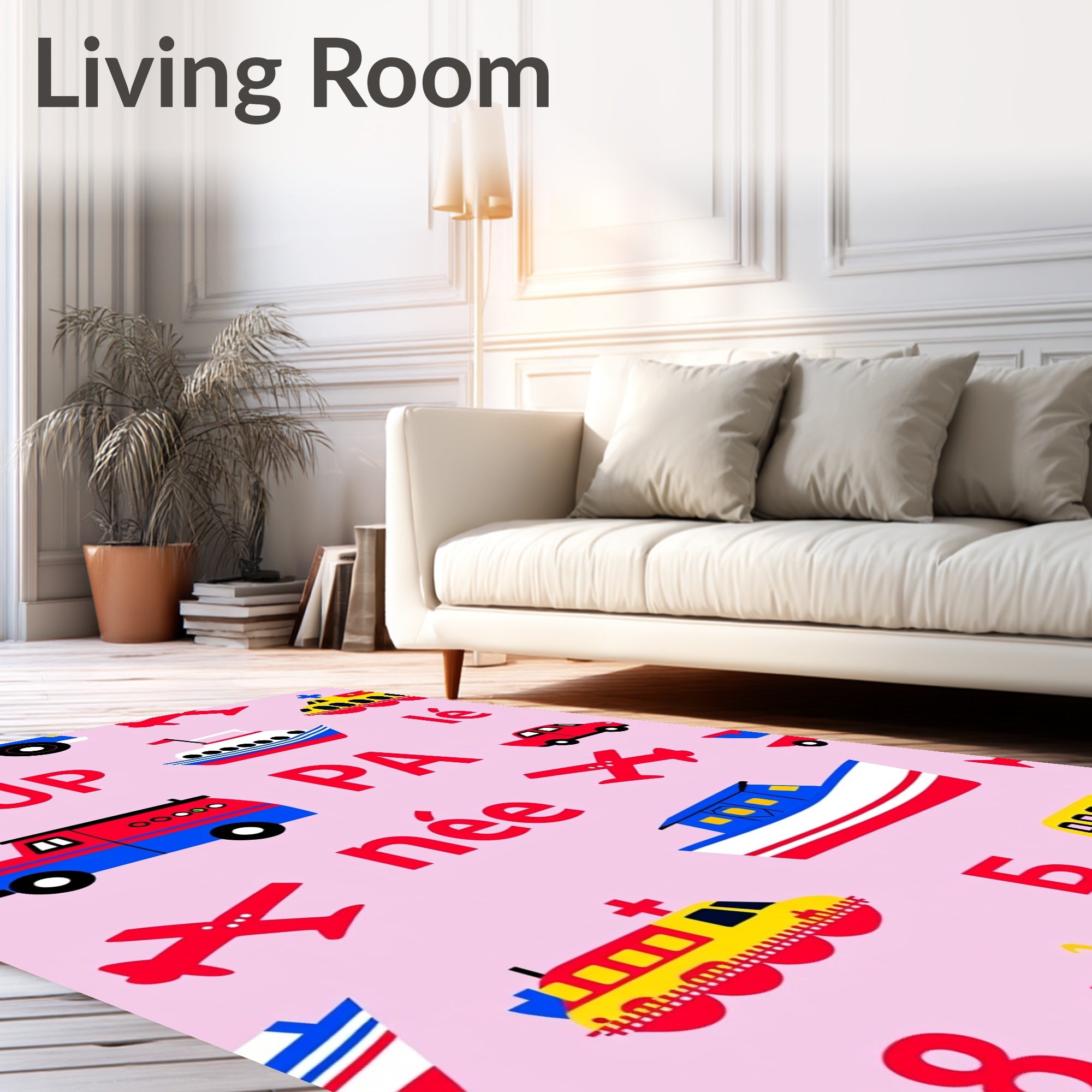 Playful Transportation Vehicles Collage Rug