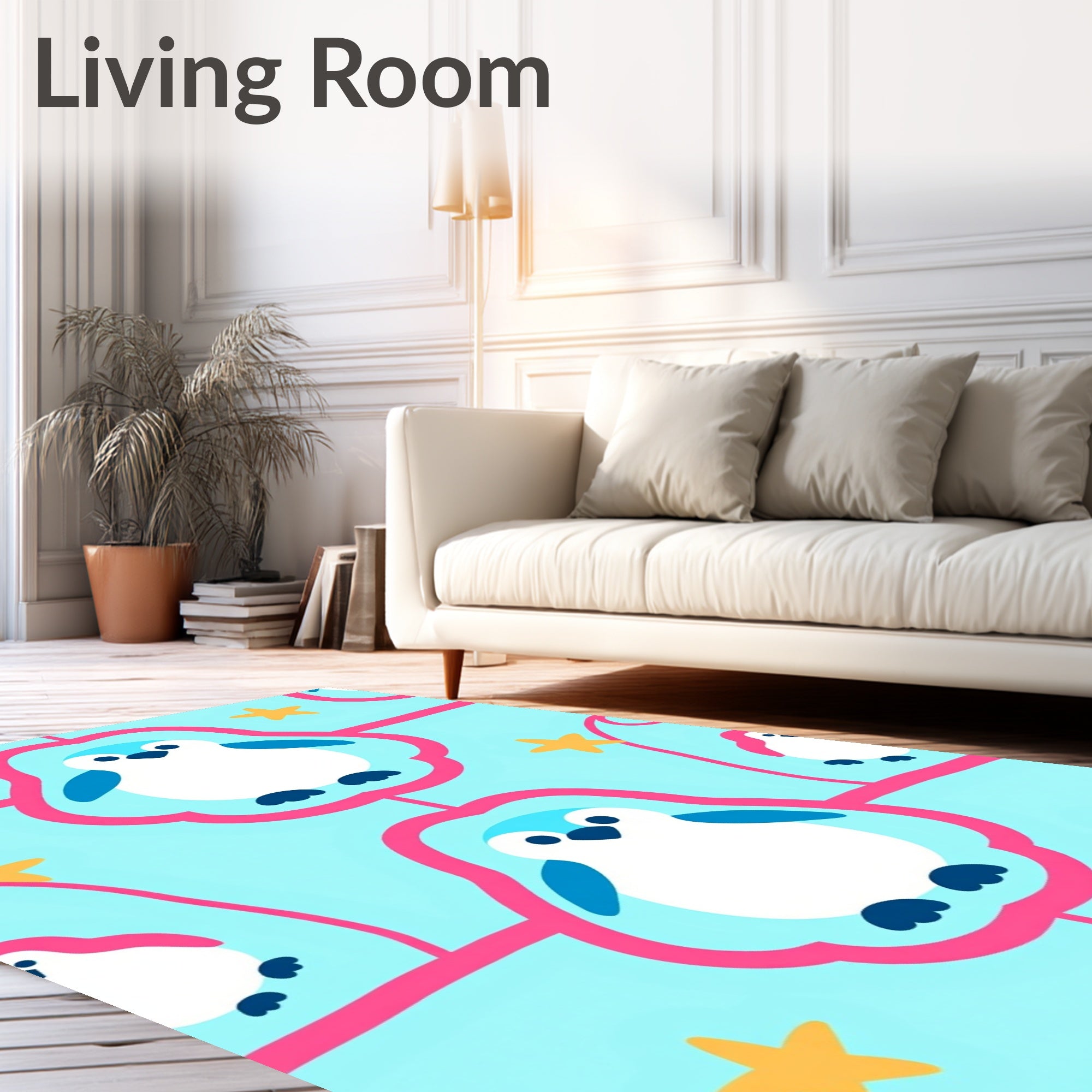 Whimsical Blue Penguin Star Rug