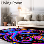 Vibrant Neon Octopus Swirls Rug