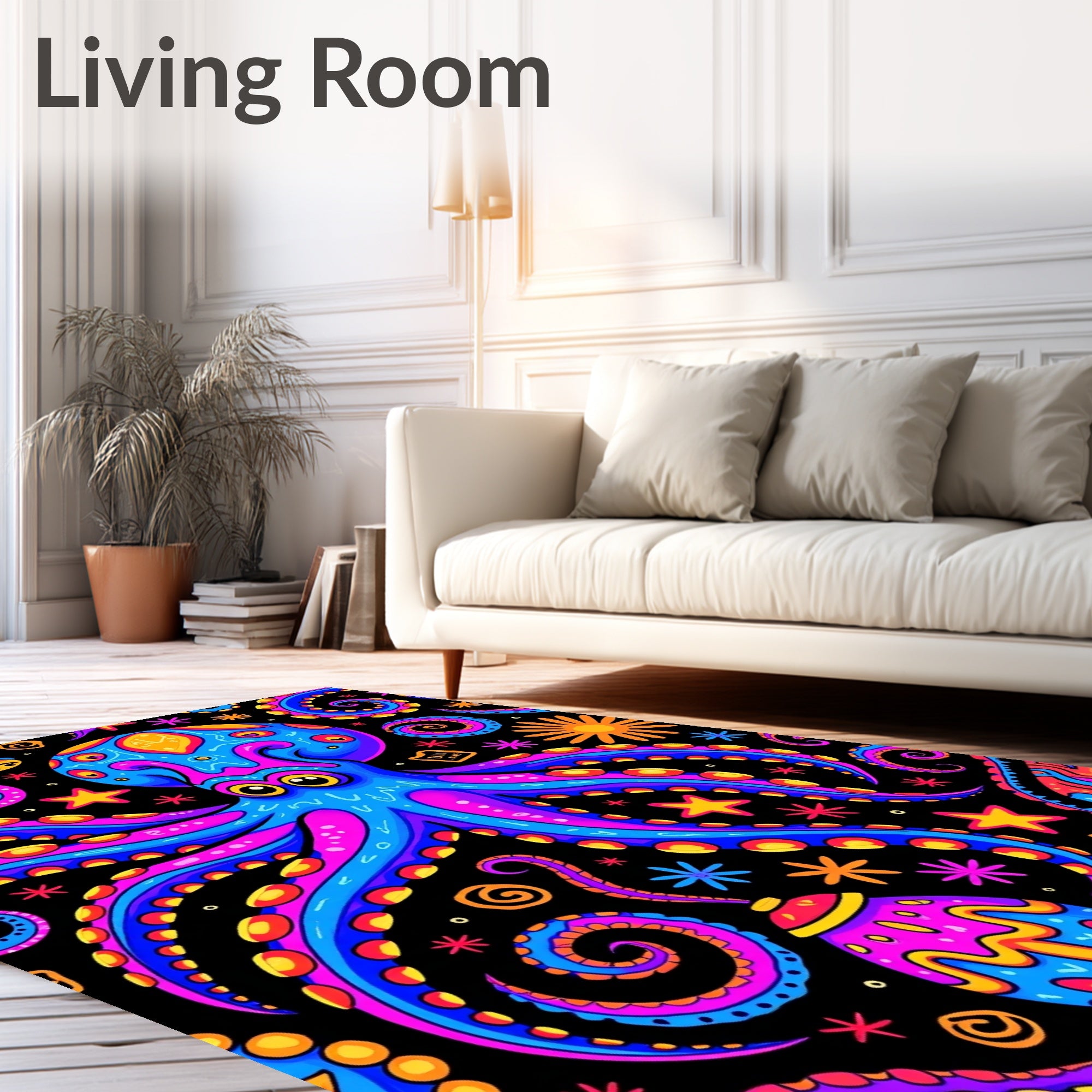 Vibrant Neon Octopus Swirls Rug