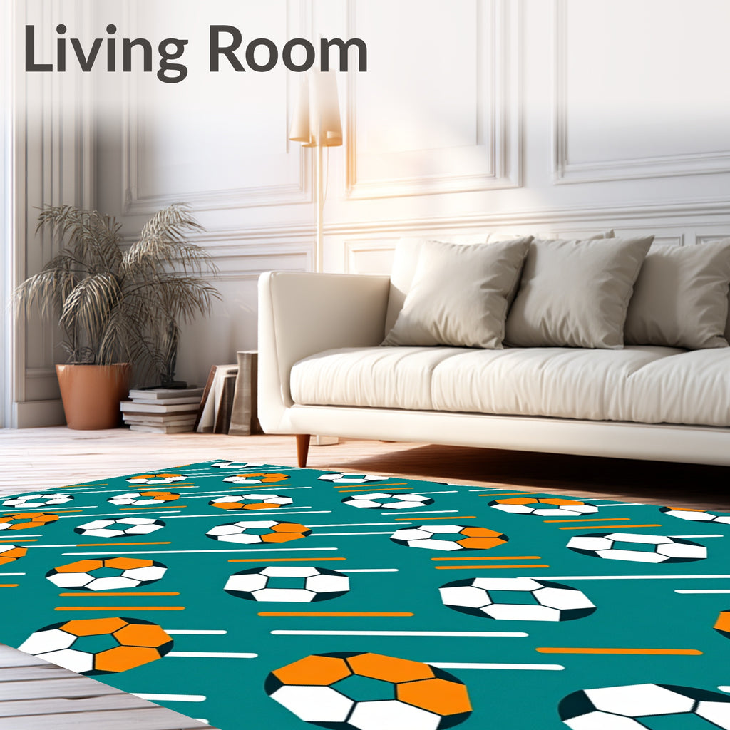 Teal Soccer Ball Swirl Graphic Rug