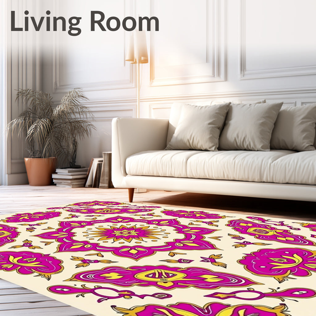 Bright Fuchsia And Gold Medallion Rug