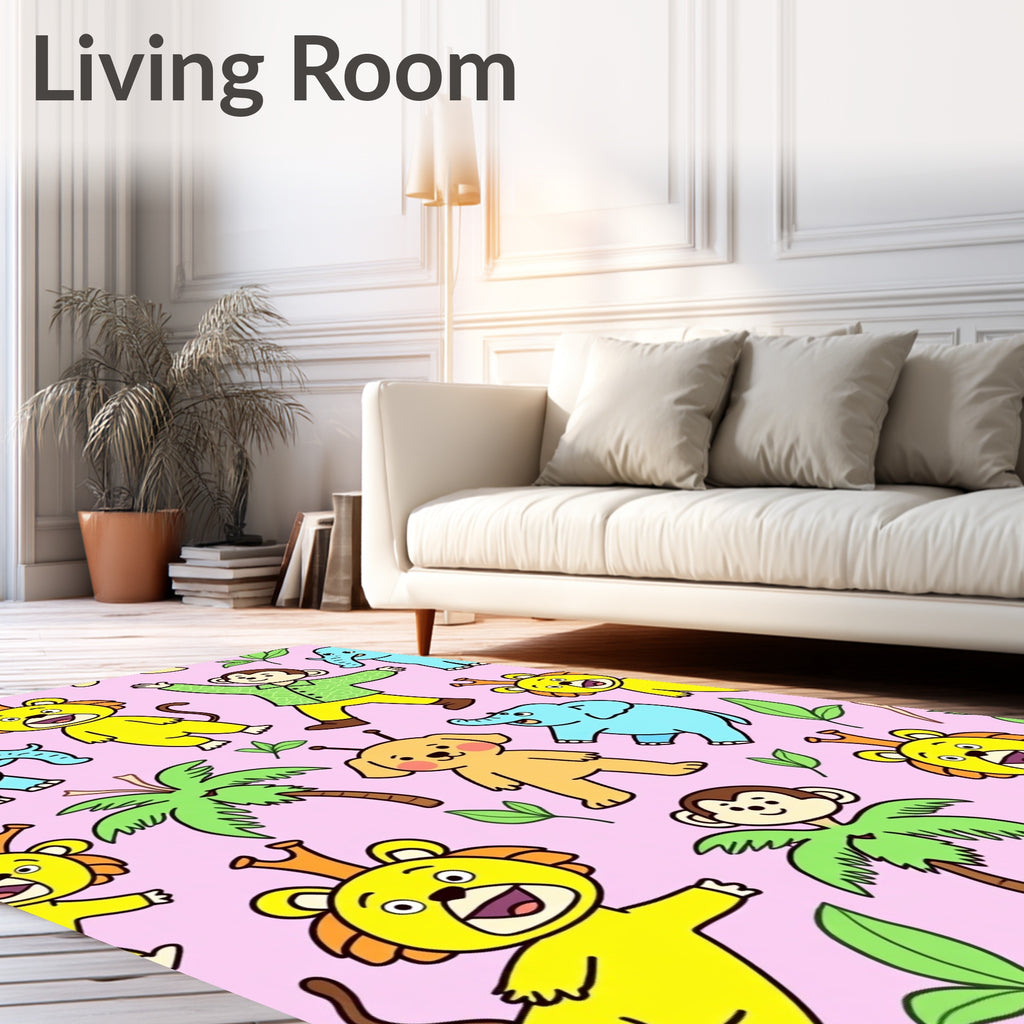 Whimsical Circus Animals Pink Background Rug