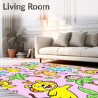 Whimsical Circus Animals Pink Background Rug