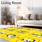 Blue Alphabet Birds Yellow Rug