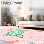Kawaii Green Turtle Coral Fish Rug