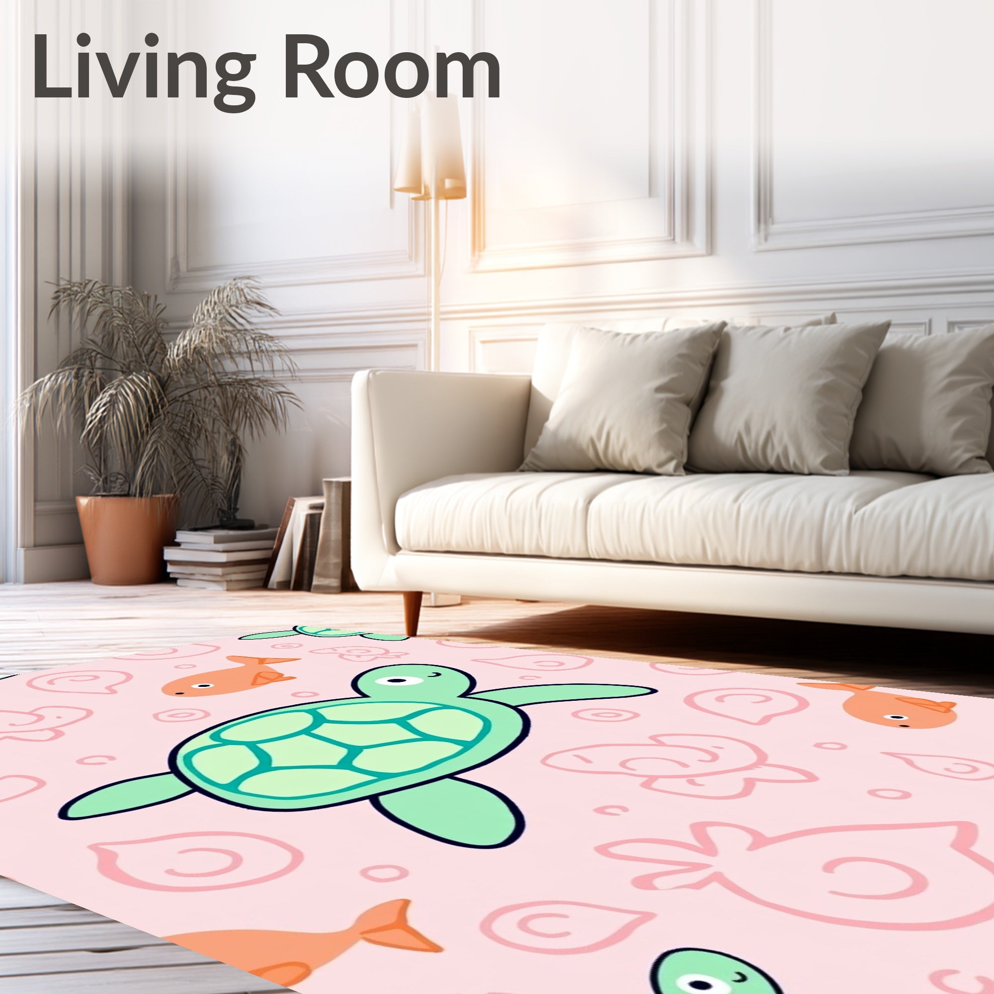 Kawaii Green Turtle Coral Fish Rug
