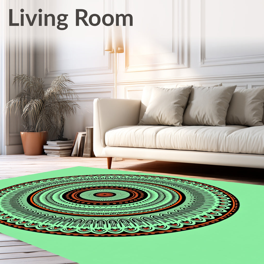 Emerald Orange Concentric Mandala Aura Rug