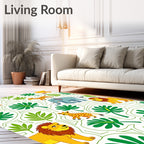 Jungle Safari Animals Leafy Vines Rug