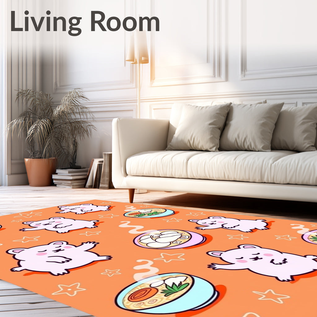 Cute Pink Bears with Ramen Bowls Rug