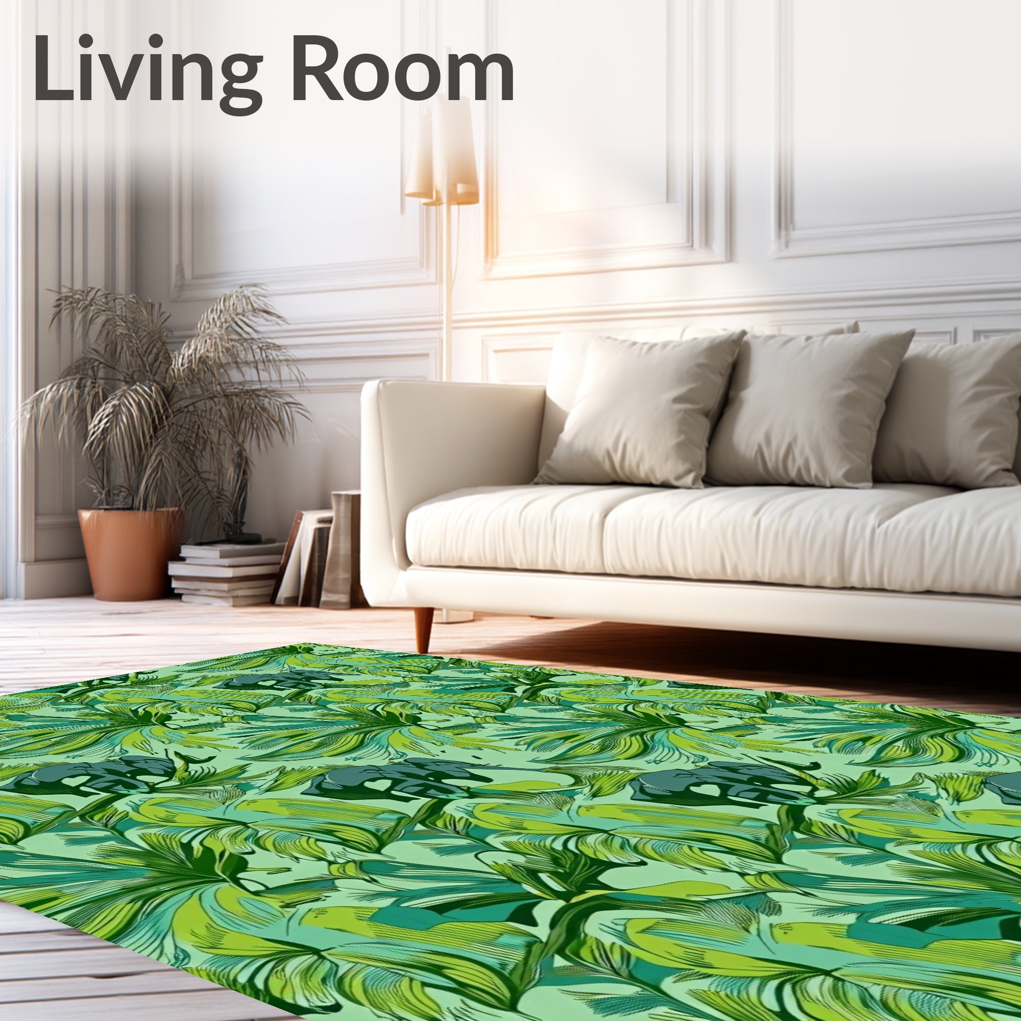 Verdant Jungle Elephants Tropical Foliage Rug