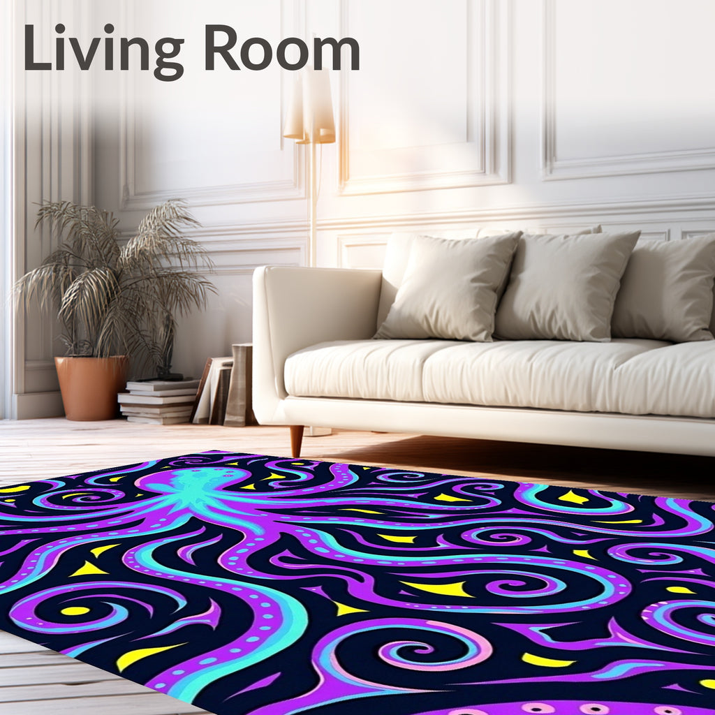 Vibrant Purple Teal Octopus Swirl Rug