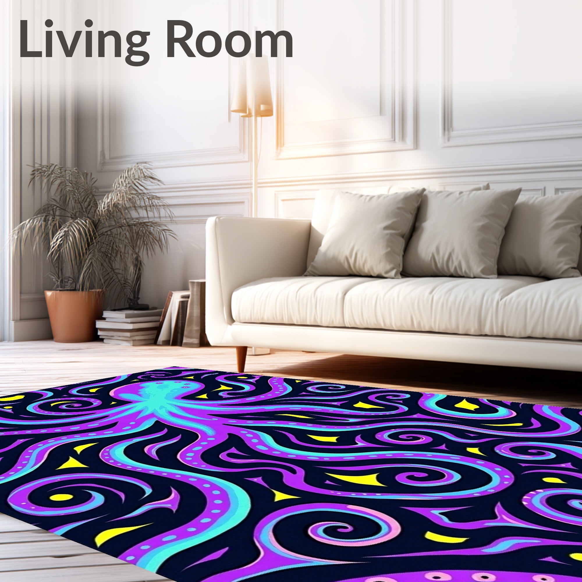 Vibrant Purple Teal Octopus Swirl Rug