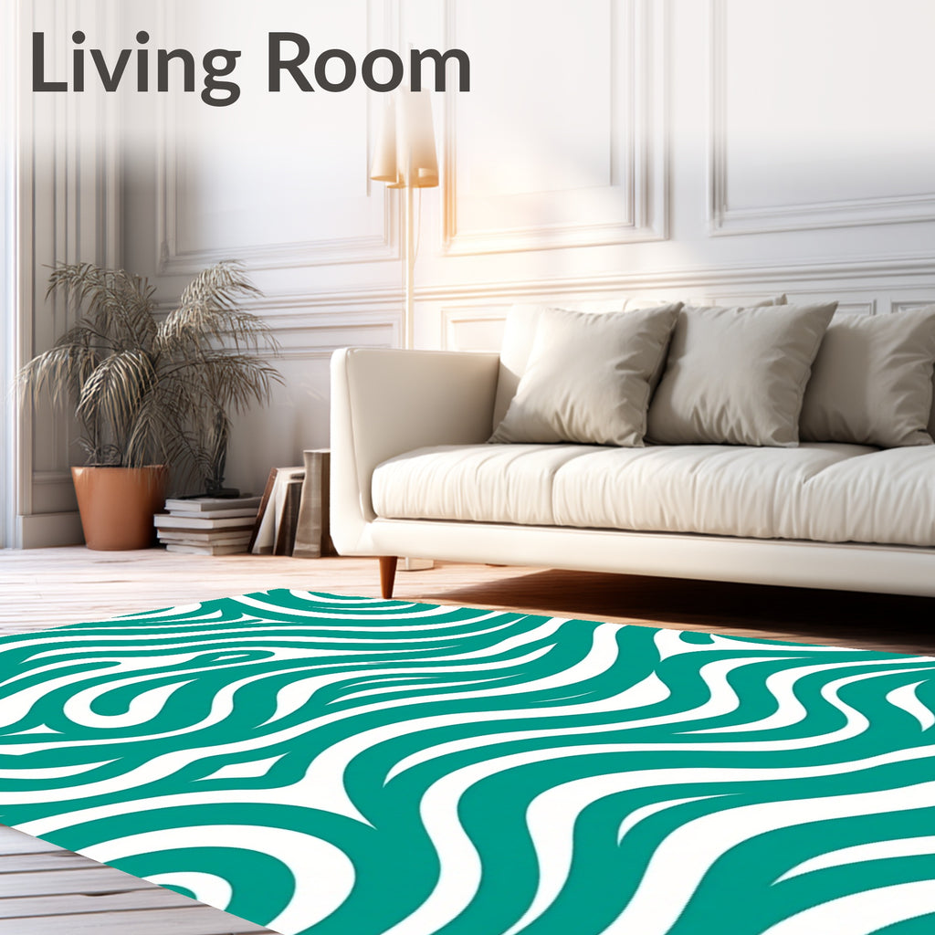 Teal White Flowing Wave Rug