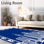Blue White Skyline Border Rug