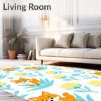 Whimsical Orange Fox Floral Meadow Rug